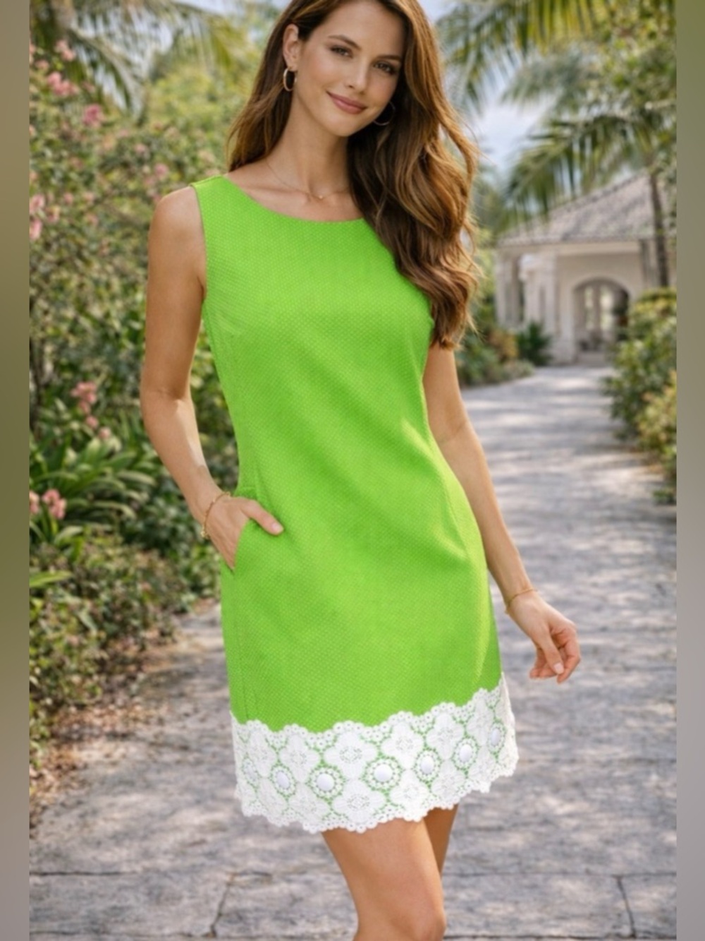 Lilly Pulitzer Jubilee Kelly Green White Bead Sleeveless Tank Sheath Dress sz 6